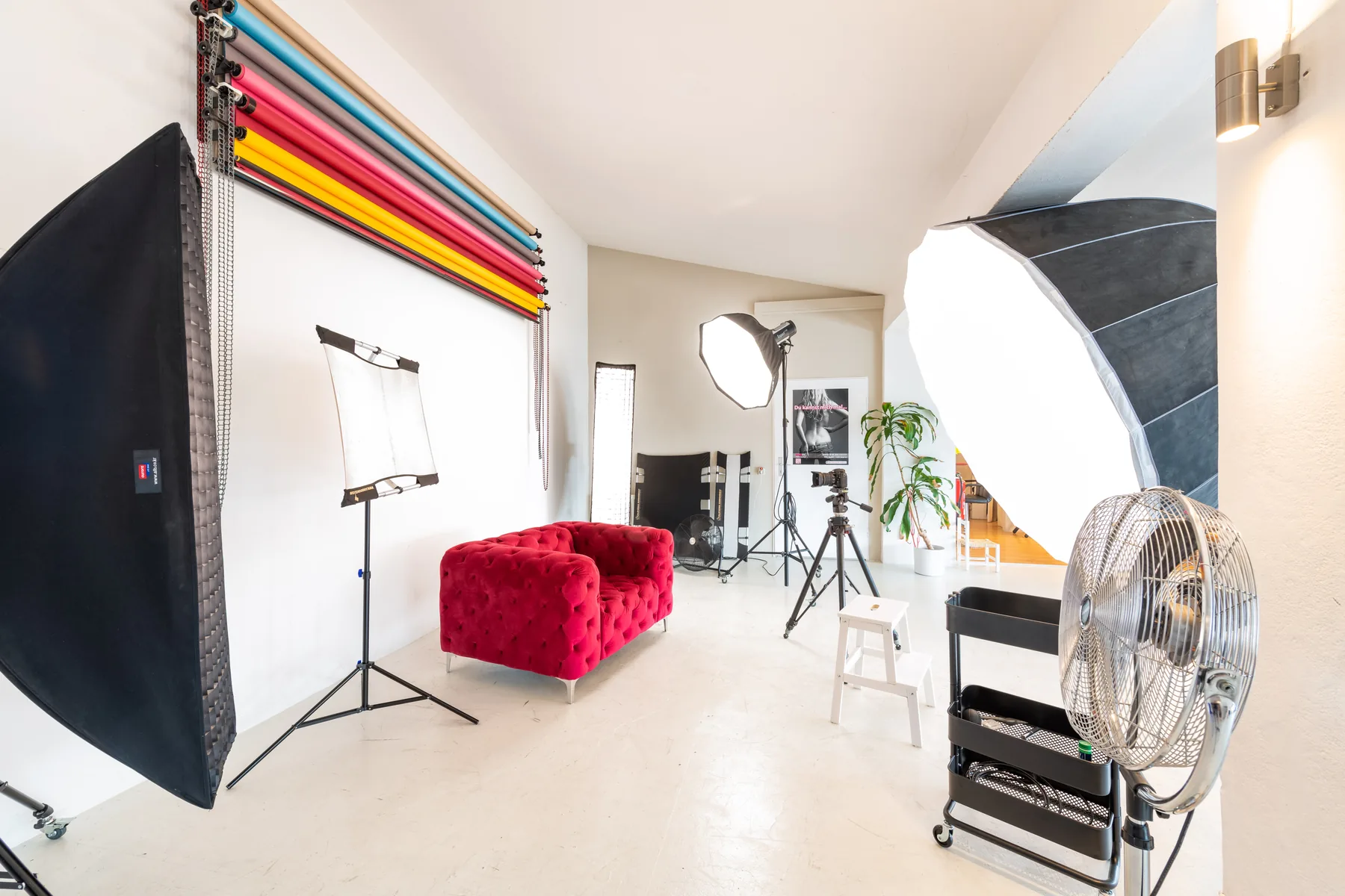 Flash light and softbox in the studio