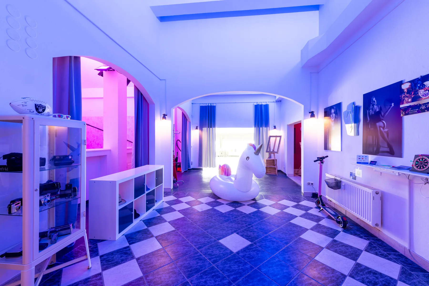 Colourful creative room with large windows